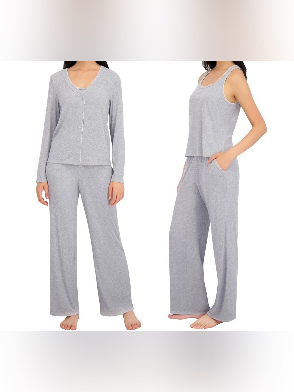 Live2Lounge Women's Heather Gray Tank & Button-Front Pajama Set Size XXL